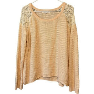 🔹5/$25🔹 Pink Rose Long Sleeve Pullover Crochet Peach‎ Sweater. Women’s  Large